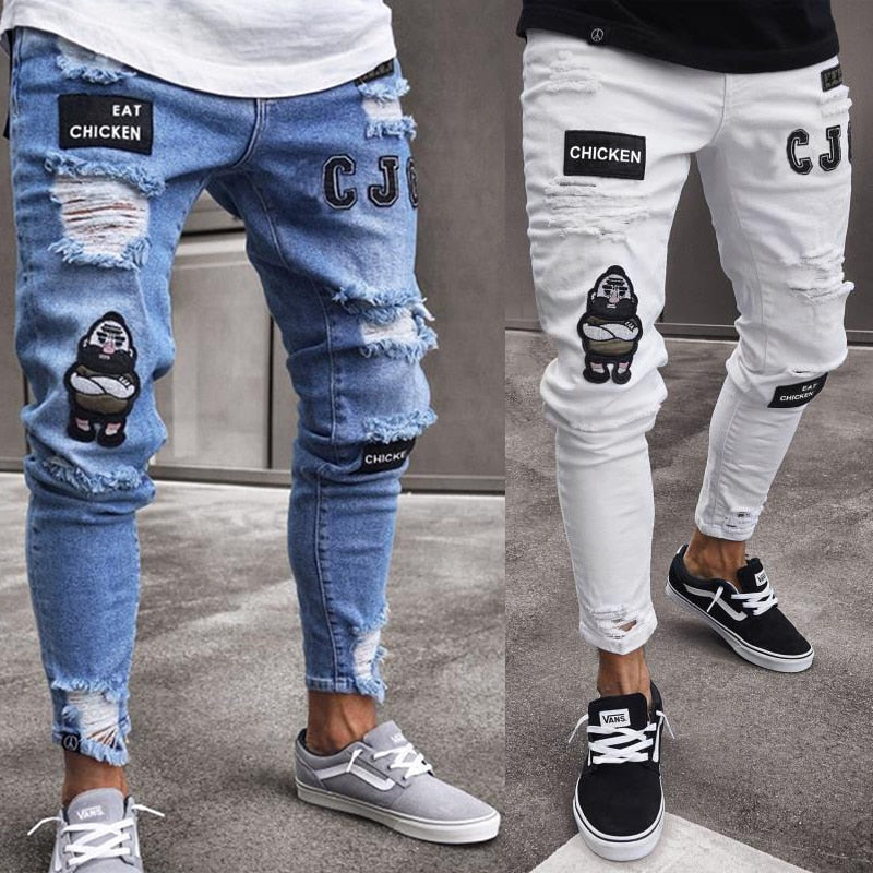 SOL CJ Embroidery Skinny Cool Ripped Jeans