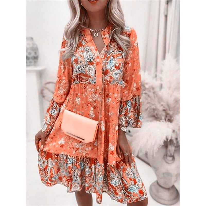 BODENSE |Women Floral Elegant Dress Oversize - sepolia shop