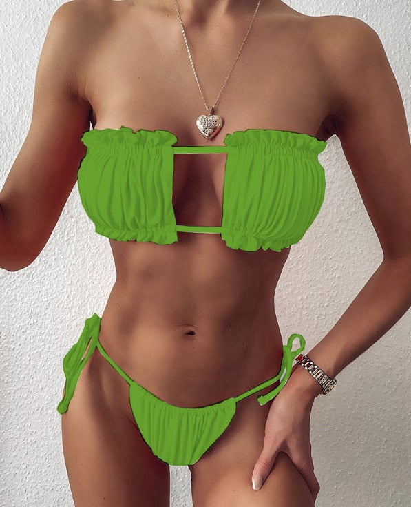 Mini Thong Pleated Bandeau Swimsuit - sepolia shop