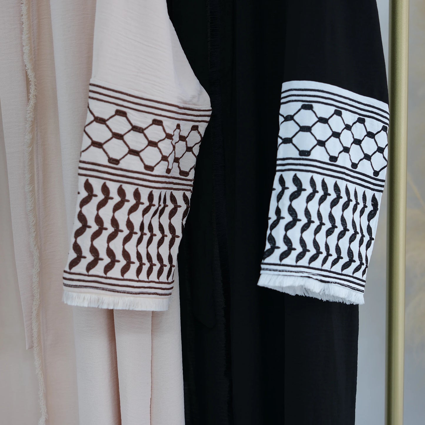 Palestinian Soft Crepe Embroidery Muslim Keffiyeh Abaya