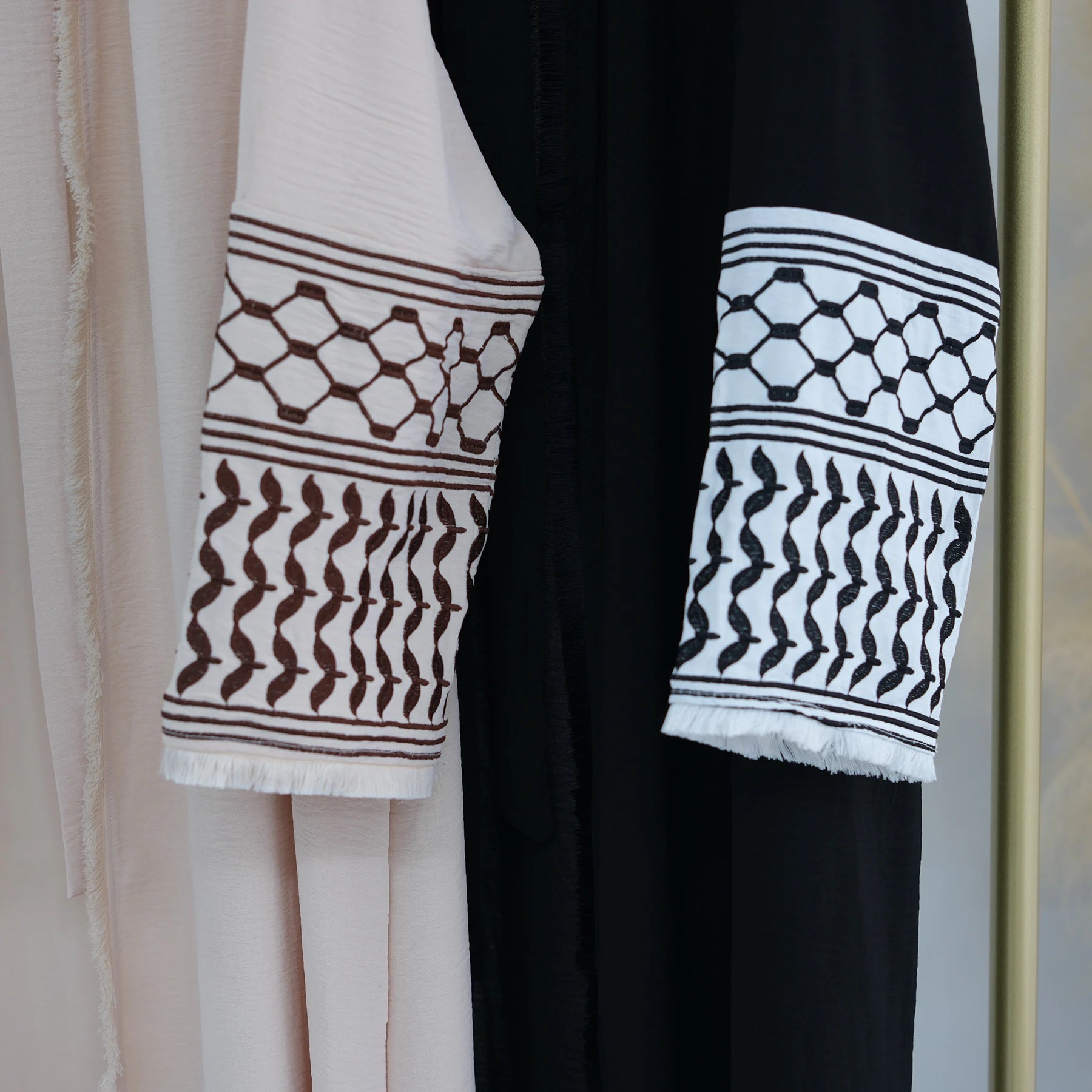 Palestinian Soft Crepe Embroidery Muslim Keffiyeh Abaya