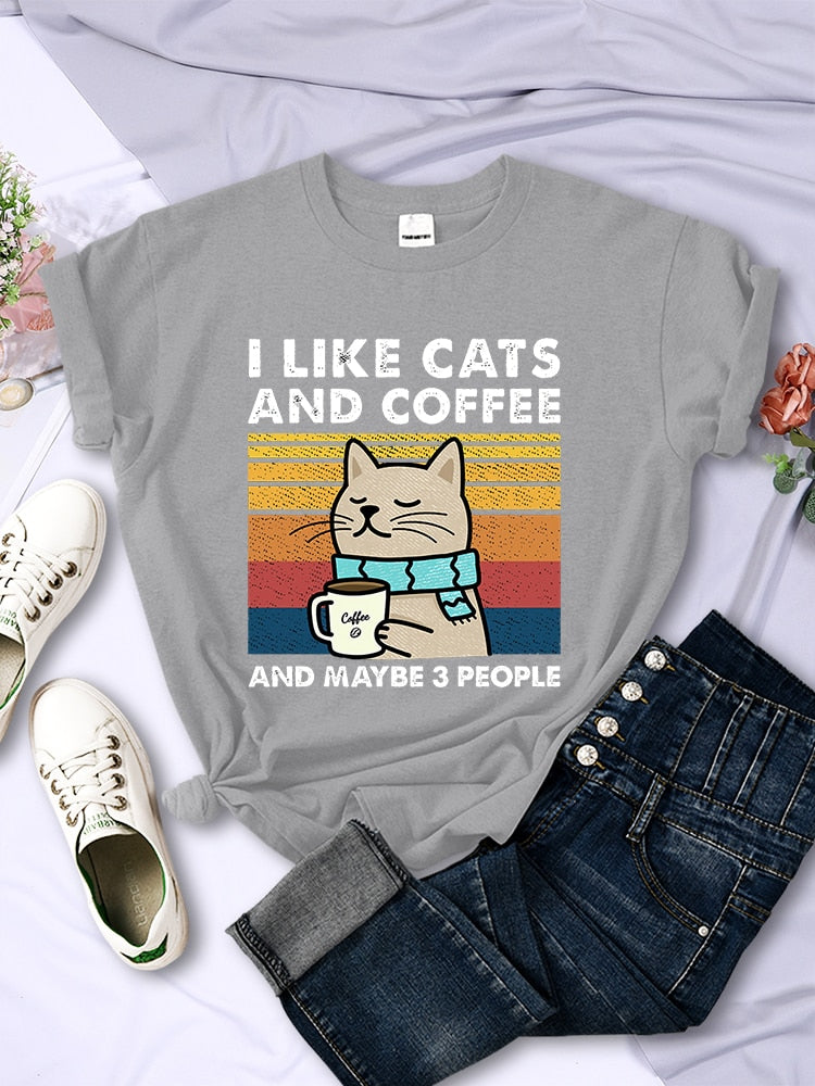 I Like Cats And Coffee Printed T Shirt - sepolia shop