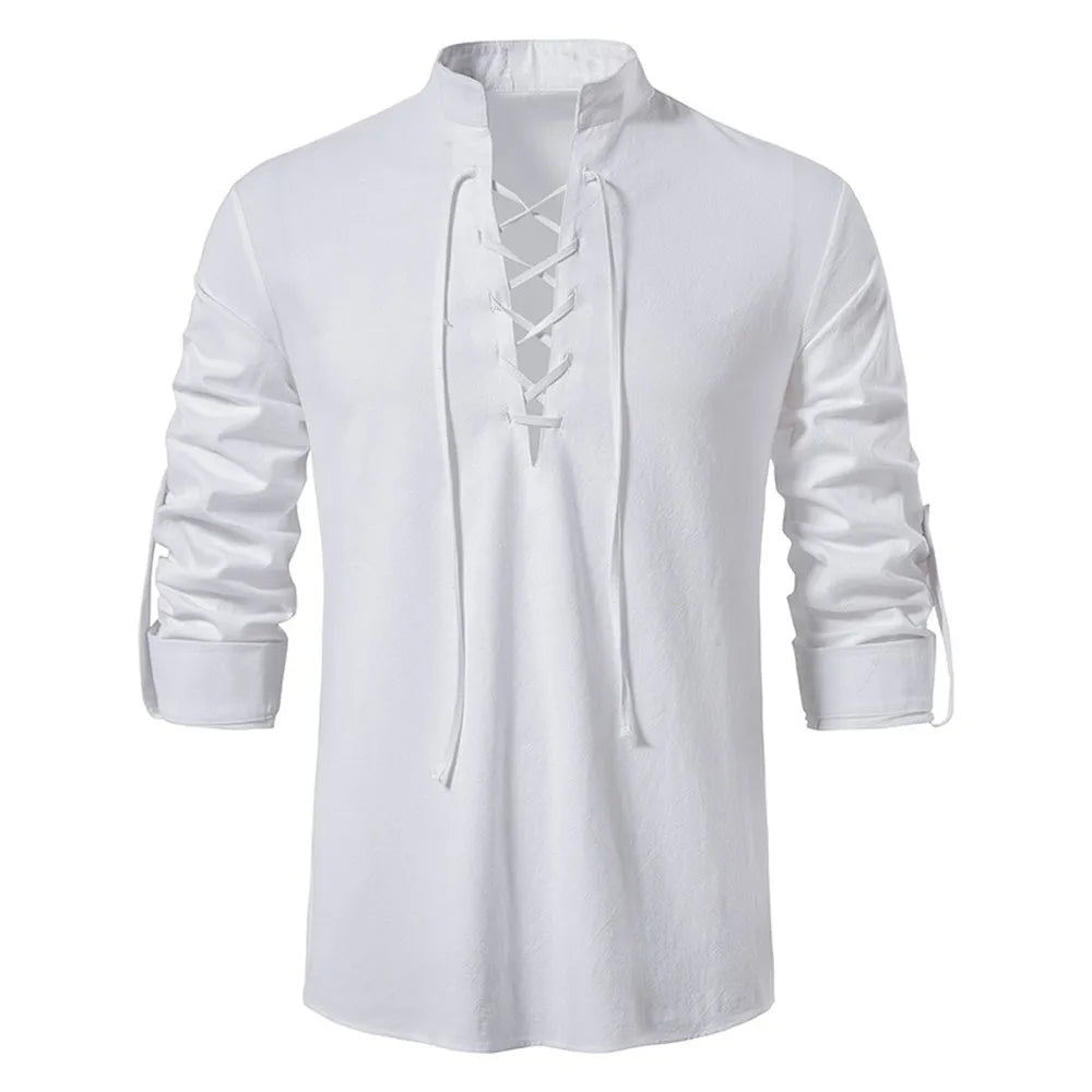 PST Men's Casual Vintage Linen Blouse