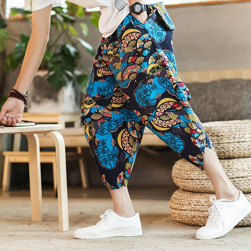 2022 Summer Men Carp Embroidery Jogger Pants Japanese Style Cotton Harajuku Harem Pants Youth Casual Pants Male Costume - sepolia shop