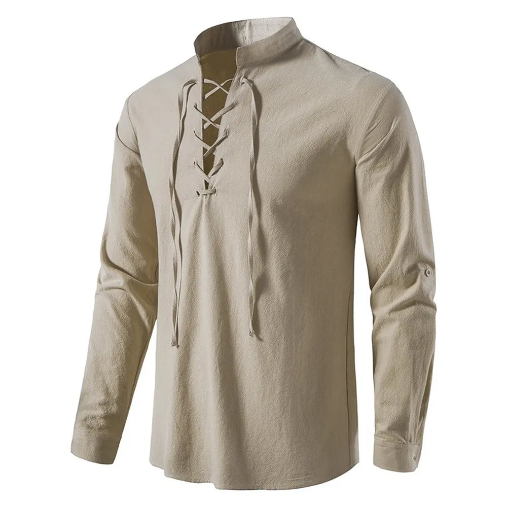 PST Men's Casual Vintage Linen Blouse