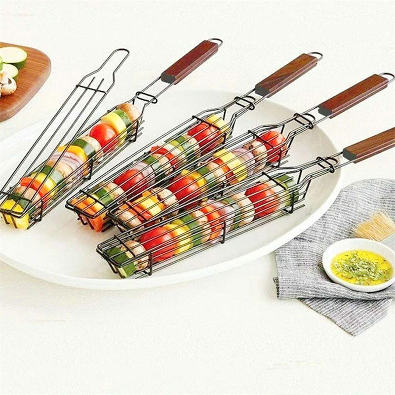 20cm/30cm Barbecue Rack Cooking Grill Outdoor Rolling Grilling Stainless BBQ Basket Family Camping Picnic Cylindrical BBQ Grill - sepolia shop