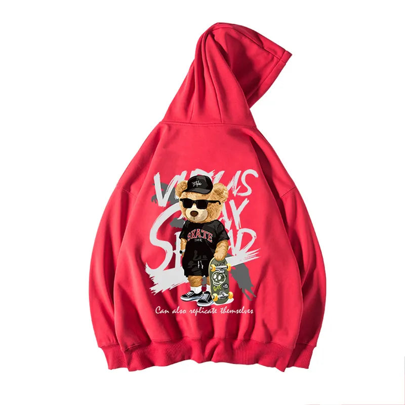 Sepo Y2K Skate Bear Anime Print Hoodie