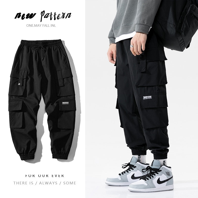 Streetwear Black Men's Pockets Joggers Pants