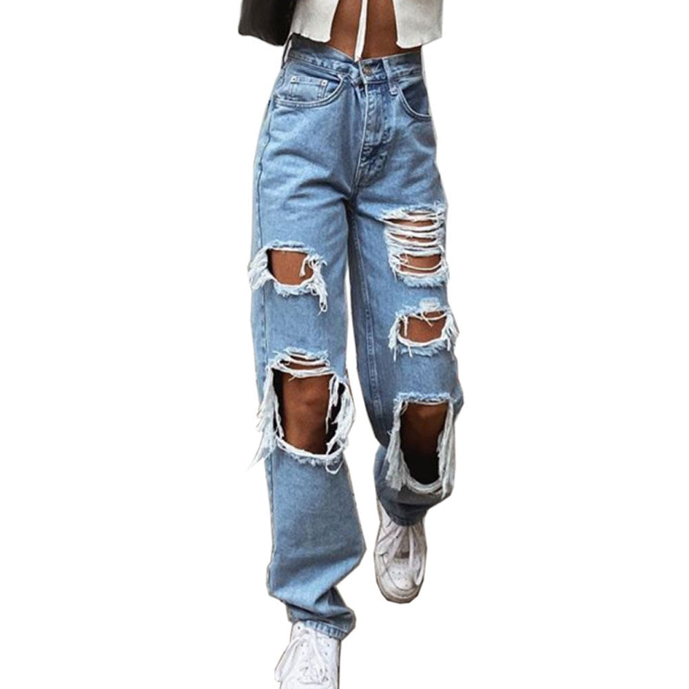 Luka jeans | Womens Ripped Loose Fit Jeans Wide Leg - sepolia shop