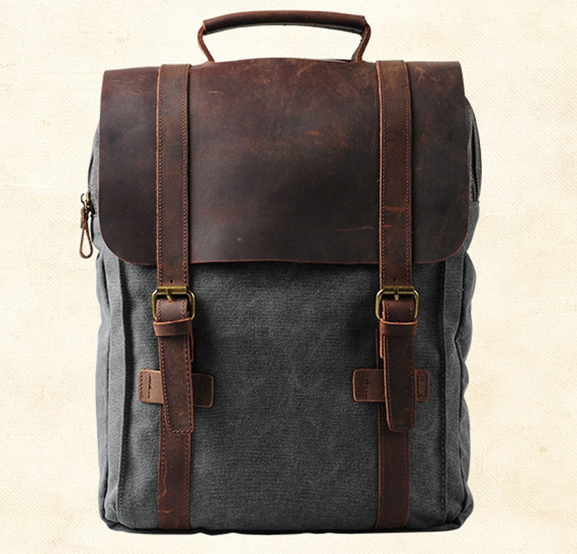 Lux Vintage Leather military Canvas backpack