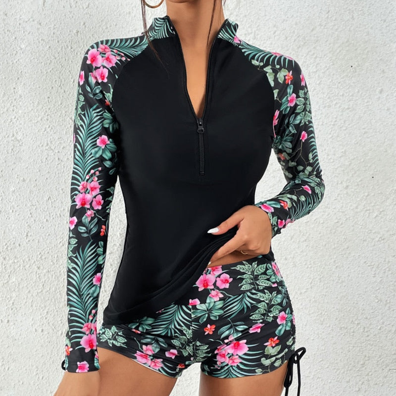Female Swimsuit With Long Sleeves - Surfing Tankini Set - sepolia shop