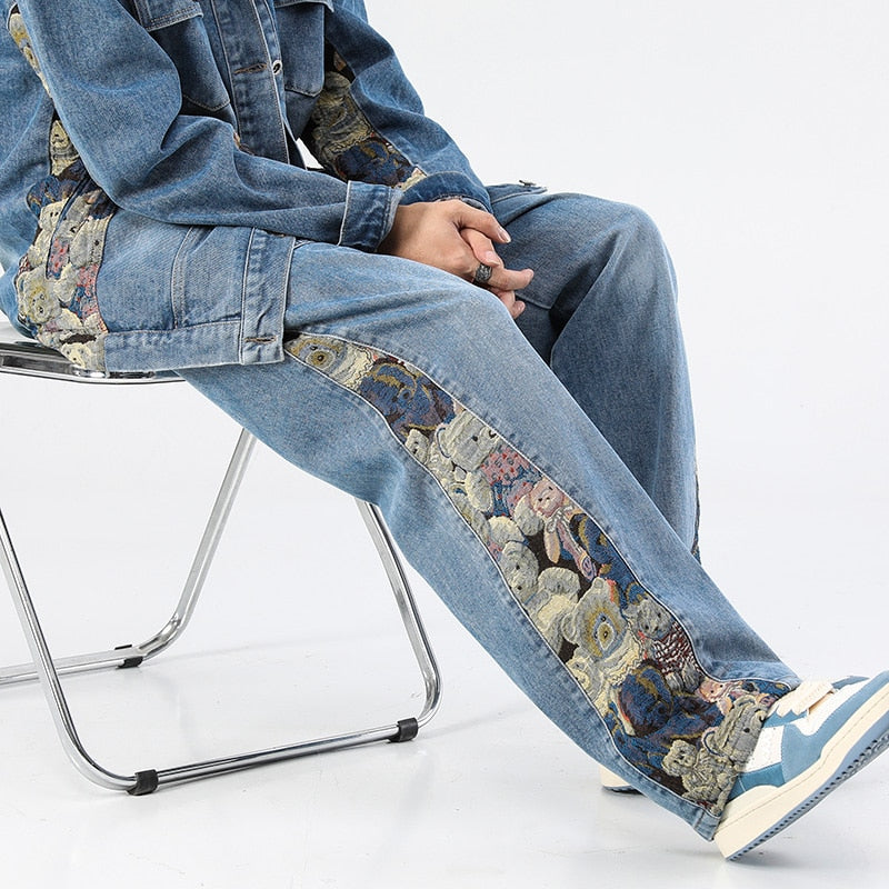 Zen Baggy Bear Printed Wide Leg Jeans