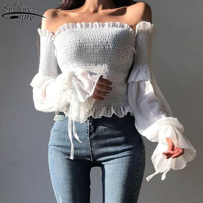 Long Sleeve Off Shoulder Cropped Top - sepolia shop