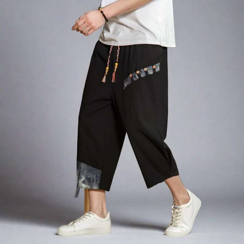 Japanese Cotton Linen Harem Pants Men Summer Breathable Linen Cropped Pants for Men Casual Elastic Waist Fitness Pants - sepolia shop