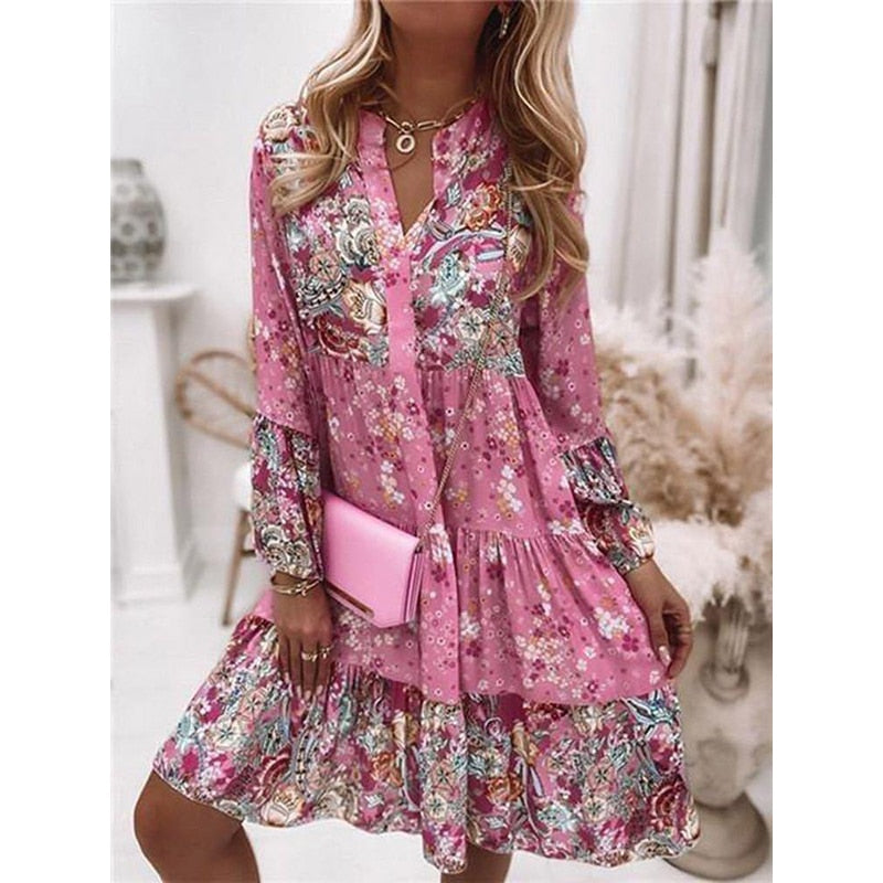 BODENSE |Women Floral Elegant Dress Oversize - sepolia shop